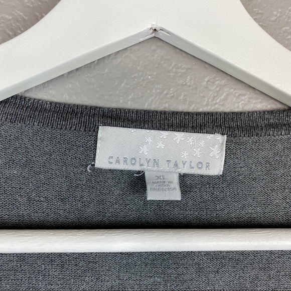 Carolyn Taylor Embroidered Open Front Cardigan Size XL Gray Black Dark Academia - Picture 6 of 7